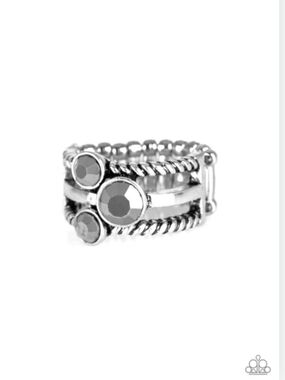 Head In The Stars Silver Ring Paparazzi Silver-Tone Triple Stone Rope Stack Ring